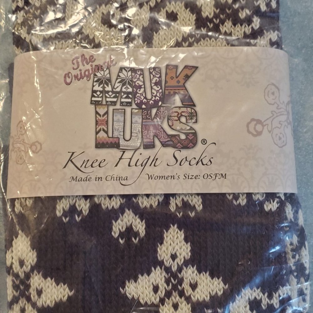 Muk Luks Nordic Print Brown and White Knee-Hi Sock
